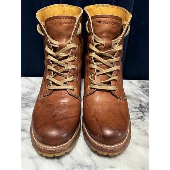 Women’s FRYE Boots Sabrina Lace-Up Distressed Tan Cognac Leather 6.5 Retail $438 - Picture 4 of 15